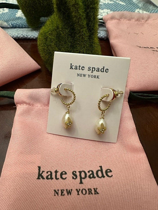 NWT Kate Spade NY Sea Star Pave &  Freshwater Pearl Starfish Charm Earrings - Picture 7 of 10